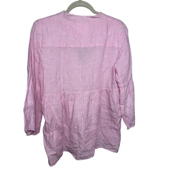 Pomegranate Pink White Striped Linen Tunic Top Sz. S - Picture 3 of 4